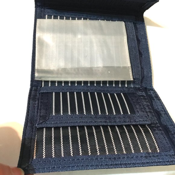 VTG 80'S Blue White Stripe Nylon Tri Fold Wallet NOS - Picture 5 of 5